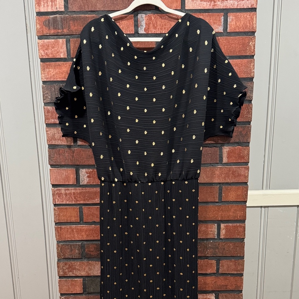 Never Fully Dressed Black Midi Dress with Gold Dot Print - Picture 9 of 16